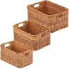 imagemDesign Rectangular Woven Braided Rope Home Storage Baskets with Handles  for Organizing Closet Bedroom Bathroom Living Room Entryway Office  Nested Bins in Different Sizes  Set of 3  Camel