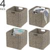 imagemDesign Seagrass Woven Cube Basket Organizer with Handles  Storage for Bedroom Office Living Room Bathroom Perfect for Cubby Storage Units  Hold Blankets Magazines Books  4 Pack  Gray Wash