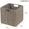 imagemDesign Seagrass Woven Cube Basket Organizer with Handles  Storage for Bedroom Office Living Room Bathroom Perfect for Cubby Storage Units  Hold Blankets Magazines Books  4 Pack  Gray Wash