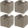 imagemDesign Seagrass Woven Cube Basket Organizer with Handles  Storage for Bedroom Office Living Room Bathroom Perfect for Cubby Storage Units  Hold Blankets Magazines Books  4 Pack  Gray Wash