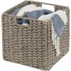 imagemDesign Seagrass Woven Cube Basket Organizer with Handles  Storage for Bedroom Office Living Room Bathroom Perfect for Cubby Storage Units  Hold Blankets Magazines Books  4 Pack  Gray Wash
