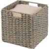 imagemDesign Seagrass Woven Cube Basket Organizer with Handles  Storage for Bedroom Office Living Room Bathroom Perfect for Cubby Storage Units  Hold Blankets Magazines Books  4 Pack  Gray Wash