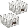 imagemDesign Wide Metal Farmhouse Storage Organizer Bin Baskets with Label Slot for Closet Cabinet Cupboard  Wire Organizing Basket Holds Clothing Linens Shoes Omaha Collection 2 Pack Bronze