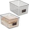 imagemDesign Large Metal Farmhouse Storage Organizer Bin Baskets with Label Slot for Closet Cabinet Cupboard Wire Organizing Basket Holds Clothing Linens Shoes Omaha Collection 2 Pack Bronze