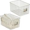 imagemDesign Large Metal Farmhouse Storage Organizer Bin Baskets with Label Slot for Closet Cabinet Cupboard Wire Organizing Basket Holds Clothing Linens Shoes Omaha Collection 2 Pack Satin