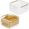 imagemDesign Metal Steel Wire Square Organizer Storage Basket wBamboo Handles for Closet Shelves Holds Linens Blankets Slippers Scarves Hats Gloves Yami Collection 2 Pack Matte WhiteNatural