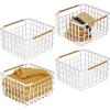 imagemDesign Metal Steel Wire Square Organizer Storage Basket wBamboo Handles for Closet Shelves Holds Linens Blankets Slippers Scarves Hats Gloves Yami Collection 4 Pack Matte WhiteNatural