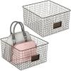 imagemDesign Wide Metal Farmhouse Storage Organizer Bin Baskets with Label Slot for Closet Cabinet Cupboard Wire Organizing Basket Holds Clothing Linens Shoes Omaha Collection 2 Pack Bronze