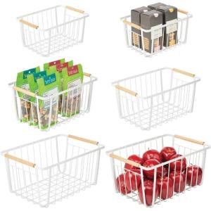 imagemDesign Metal Farmhouse Wire Organizer Storage Bin Basket with Handle  Rustic Container Organizers for Cabinet Shelves Counter Bathroom or Kitchen Pantry  Set of 6  Matte White