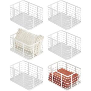 imagemDesign Metal Steel Wire Storage Basket Bin wBuiltin Handle Open Top Industrial Design for Closet Shelf Organization Organize Clothes Accessories Carson Collection  6 Pack  Matte White