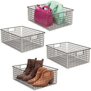 imagemDesign Metal Wire Closet Storage Basket Organizer with Handles for Organizing Bedroom Bathroom Mudroom Entryway Hallway or Linen Closets  Concerto Collection  4 Pack  Bronze
