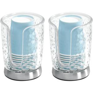 imagemDesign PlasticSteel Compact Small Disposable Paper Cup Dispenser Storage Holder for Rinsing Cups on Bathroom Vanity Countertops  Rain Collection  2 Pack  ClearBrushed Chrome