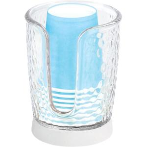 imagemDesign PlasticSteel Compact Small Disposable Paper Cup Dispenser Storage Holder for Rinsing Cups on Bathroom Vanity Countertops  Rain Collection  ClearWhite