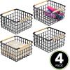imagemDesign Metal Steel Wire Square Organizer Storage Basket w Bamboo Handles for Closet Shelves Holds Linens Blankets Slippers Scarves Hats Gloves  Yami Collection  4 Pack  Matte BlackNatural
