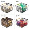 imagemDesign Metal Steel Wire Square Organizer Storage Basket wBamboo Handles for Closet Shelves Holds Linens Blankets Slippers Scarves Hats Gloves  Yami Collection  Matte BlackNatural