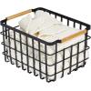 imagemDesign Metal Wire Closet Storage Basket Bin Organizer with Wood Handles for Bedroom Bathroom Mudroom Entryway Hallway or Linen Closet Organization  Yami Collection  4 Pack Matte BlackNatural