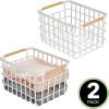imagemDesign Metal Wire Closet Storage Basket Bin Organizer with Wood Handles for Bedroom Bathroom Mudroom Entryway Hallway or Linen Closet Organization  Yami Collection  2 Pack Matte WhiteNatural