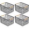 imagemDesign Metal Wire Closet Storage Basket Bin Organizer with Wood Handles for Bedroom Bathroom Mudroom Entryway Hallway or Linen Closet Organization  Yami Collection  4 Pack Matte BlackNatural