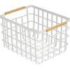 imagemDesign Metal Wire Closet Storage Basket Bin Organizer with Wood Handles for Bedroom Bathroom Mudroom Entryway Hallway or Linen Closet Organization  Yami Collection Matte WhiteNatural