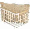 imagemDesign Metal Wire Closet Storage Basket Bin Organizer with Wood Handles for Bedroom Bathroom Mudroom Entryway Hallway or Linen Closet Organization  Yami Collection Matte WhiteNatural