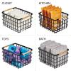 imagemDesign Metal Wire Closet Storage Basket Bin Organizer with Wood Handles for Bedroom Bathroom Mudroom Entryway Hallway or Linen Closet Organization  Yami Collection  4 Pack Matte BlackNatural