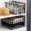 imagemDesign Metal Wire Closet Storage Basket Bin Organizer with Wood Handles for Bedroom Bathroom Mudroom Entryway Hallway or Linen Closet Organization  Yami Collection  4 Pack Matte BlackNatural