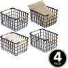 imagemDesign Metal Wire Closet Storage Basket Bin Organizer with Wood Handles for Bedroom Bathroom Mudroom Entryway Hallway or Linen Closet Organization  Yami Collection  4 Pack Matte BlackNatural
