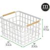imagemDesign Metal Wire Closet Storage Basket Bin Organizer with Wood Handles for Bedroom Bathroom Mudroom Entryway Hallway or Linen Closet Organization  Yami Collection  2 Pack Matte WhiteNatural
