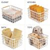 imagemDesign Metal Wire Closet Storage Basket Bin Organizer with Wood Handles for Bedroom Bathroom Mudroom Entryway Hallway or Linen Closet Organization  Yami Collection  2 Pack Matte WhiteNatural
