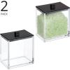 imagemDesign Plastic Rectangle Apothecary Canister  Organizer for Bathroom Vanity Countertop Shelf Decor  Holds Cotton Swabs Soap Makeup Bath Salts  Lumiere Collection  2 Pack  ClearBlack