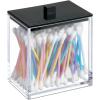imagemDesign Plastic Rectangle Apothecary Canister  Organizer for Bathroom Vanity Countertop Shelf Decor  Holds Cotton Swabs Soap Makeup Bath Salts  Lumiere Collection  2 Pack  ClearBlack