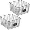 imagemDesign Wide Metal Farmhouse Storage Organizer Bin Baskets with Label Slot for Closet Cabinet Cupboard  Wire Organizing Basket Holds Clothing Linens Shoes Omaha Collection 2 Pack Matte Black