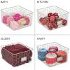 imagemDesign Wide Metal Farmhouse Storage Organizer Bin Baskets with Label Slot for Closet Cabinet Cupboard  Wire Organizing Basket Holds Clothing Linens Shoes Omaha Collection 4 Pack Satin