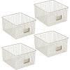 imagemDesign Wide Metal Farmhouse Storage Organizer Bin Baskets with Label Slot for Closet Cabinet Cupboard  Wire Organizing Basket Holds Clothing Linens Shoes Omaha Collection 4 Pack Satin