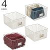 imagemDesign Wide Metal Farmhouse Storage Organizer Bin Baskets with Label Slot for Closet Cabinet Cupboard  Wire Organizing Basket Holds Clothing Linens Shoes Omaha Collection 4 Pack Satin