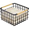 imagemDesign Metal Steel Wire Square Organizer Storage Basket wBamboo Handles for Closet Shelves Holds Linens Blankets Slippers Scarves Hats Gloves  Yami Collection  Matte BlackNatural