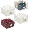 imagemDesign Wide Metal Farmhouse Storage Organizer Bin Baskets with Label Slot for Closet Cabinet Cupboard  Wire Organizing Basket Holds Clothing Linens Shoes Omaha Collection 4 Pack Satin