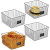 imagemDesign Wide Metal Farmhouse Storage Organizer Bin Baskets with Label Slot for Closet Cabinet Cupboard  Wire Organizing Basket Holds Clothing Linens Shoes Omaha Collection 4 Pack Matte Black