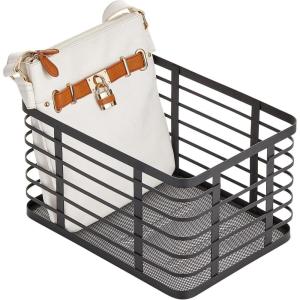 imagemDesign Metal Steel Wire Storage Basket Bin with Builtin Handle Open Top Industrial Design for Closet and Shelf Organization Organize Clothes Blanket Accessories  Carson Collection  Matte Black