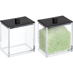 imagemDesign Plastic Rectangle Apothecary Canister  Organizer for Bathroom Vanity Countertop Shelf Decor  Holds Cotton Swabs Soap Makeup Bath Salts  Lumiere Collection  2 Pack  ClearBlack