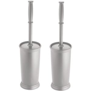 imagemDesign Toilet Bowl Brush and Holder  Covered Bathroom Brush  Standing Scrubber in Modern Holder  Space Saving Deep Cleaning for Toilet  2 Pack Silver