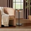 imagemDesign Glass Top SideEnd Drink Table  Tall Modern Round Accent Metal Nightstand Furniture for Living Room Dorm Home Office and Bedroom  9quot Round  Matte Black