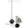 imagemDesign Hidden Plunger and Brush Set for Toilet Bowl  Brush Cleaner and Plunger Combo with Holder Caddy for Bathroom  Modern Toilet Brush and Plunger Set  Aura Collection  Light Gray