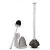 imagemDesign Hidden Plunger and Brush Set for Toilet Bowl  Brush Cleaner and Plunger Combo with Holder Caddy for Bathroom  Modern Toilet Brush and Plunger Set  Aura Collection  Light Gray