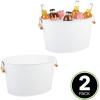 imagemDesign Large Metal Beverage Tub Oval Cooler for Beer Wine Ice and Drinks  Portable 475 Gallon18 Liter Cold Drink Trough for Parties  Steel Bin Bucket Stand with Bamboo Handles 2 Pack White