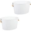 imagemDesign Large Metal Beverage Tub Oval Cooler for Beer Wine Ice and Drinks  Portable 475 Gallon18 Liter Cold Drink Trough for Parties  Steel Bin Bucket Stand with Bamboo Handles 2 Pack White