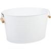 imagemDesign Large Metal Beverage Tub Oval Cooler for Beer Wine Ice and Drinks  Portable 475 Gallon18 Liter Cold Drink Trough for Parties  Steel Bin Bucket Stand with Bamboo Handles 2 Pack White