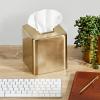 imagemDesign Metal Square Tissue Box Cover Modern Facial Paper Holder  Accessories for Bathroom Vanity Countertop Bedroom Dresser Night Stand Desk Office and End Table  Unity Collection  Soft Brass