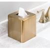 imagemDesign Metal Square Tissue Box Cover Modern Facial Paper Holder  Accessories for Bathroom Vanity Countertop Bedroom Dresser Night Stand Desk Office and End Table  Unity Collection  Soft Brass