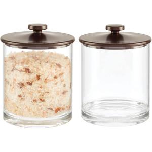 imagemDesign Medium Modern Apothecary Storage Organizer Canister Jars  Acrylic Containers for Bathroom Organization Holder for Vanity Counter Makeup Table Lumiere Collection 2 Pack ClearBronze